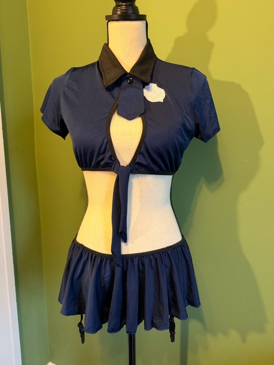 SHEIN Other - SHEIN Navy Blue Two-Piece Tie Front Crop Top and Mini Skirt Set